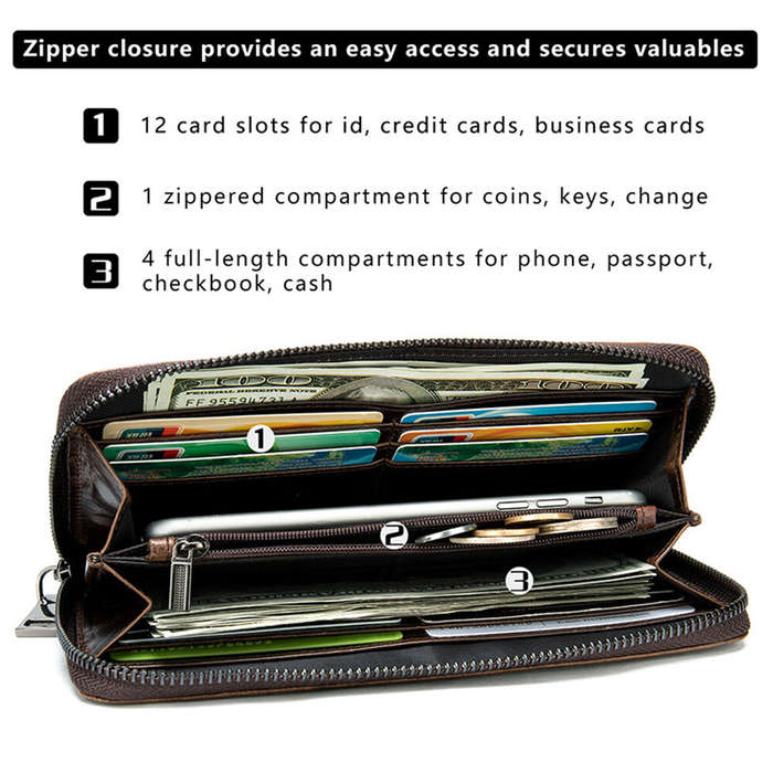 Black - Ekphero Crocodile Print Men's Genuine Leather Wallet RFID Blocking Long Card Holder Purse Mu