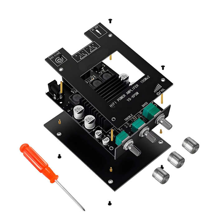 Black - YS-XPSM 150Wx2 TDA7498E Stereo Treble Bass Adjustment bluetooth 5.0 Audio Power Amplifier Bo