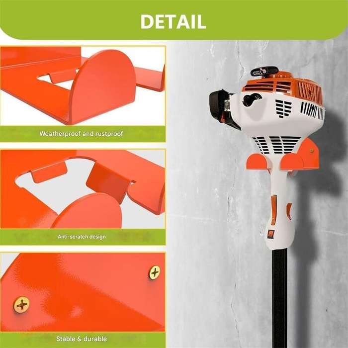 Orange - Heavy Duty Iron Wall Mount Trimmer Hanger Tool Organizer for Garage Grass Cutter Attachment