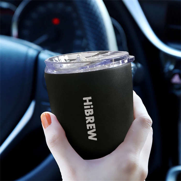 White - HiBREW 240ml Portable Hanging Ear Style Coffee Thermal Mug Foldable Filter Stainless Steel D