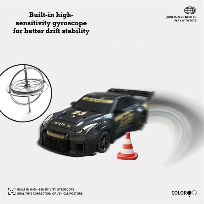 Black - S916 RTR Mini 1/43 2.4G 4WD Drift RC Car Gyro GTR Race LED Light Full Scale Remote Control H