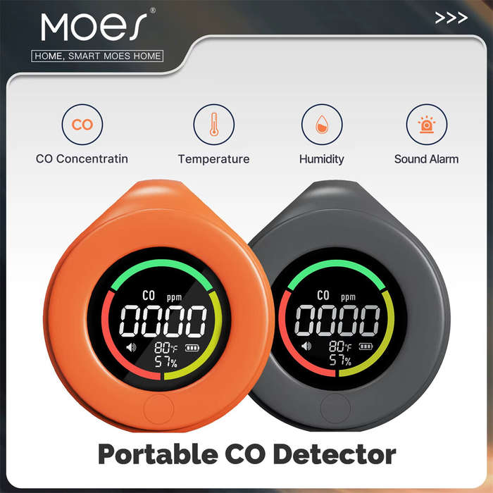 Orange - MOES Mini Carbon Monoxide Detector Travel 3-in-1 Portable Temperature/Humidity/CO Meter wit