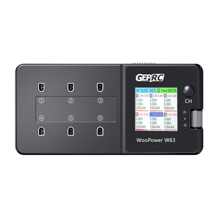 Black - GEPRC WooPower W63 78W 3A*6 6 Ports 1S Lipo Battery Charger Discharger with Storage Function