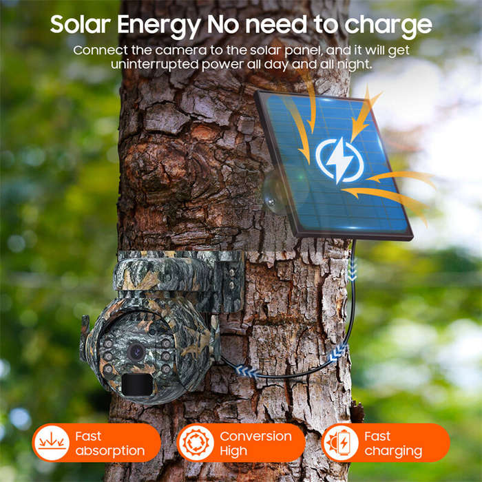 WIFI - 3MP Solar Powered Cameras WIFI Wireless Outdoors 360 View Animal Monitoring Camouflage PTZ Se