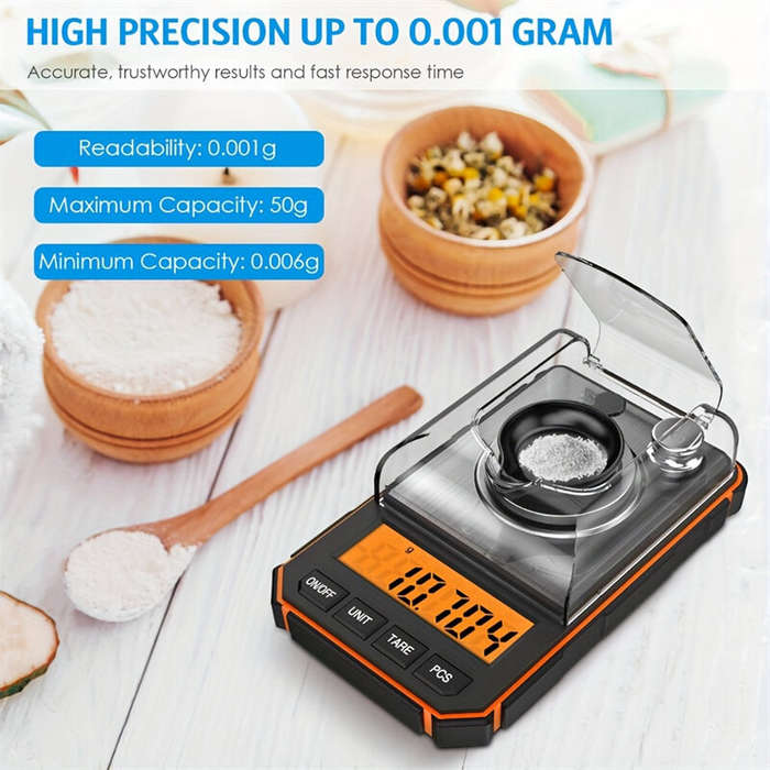 Orange - Professional 0.001g Portable Mini Digital Scale High Precision 50g Range LCD Display For Je