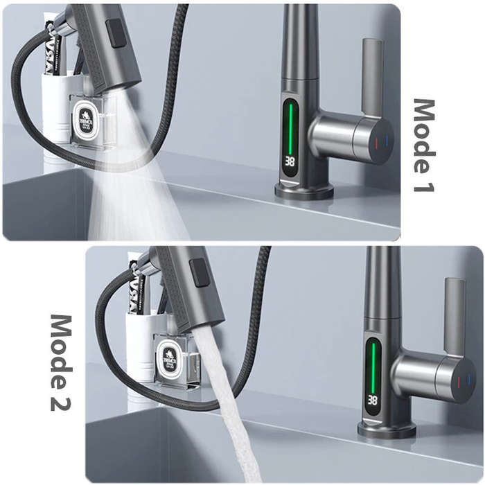 #02 - Stainless Steel Washing Faucet with Digital Temperature Display Dual Hot and Cold Function Cer