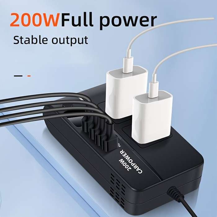 Black - 200W Car Inverter DC 12V to 110V AC Power Inverter for Car Charger Adapter with PD 20W USB-C