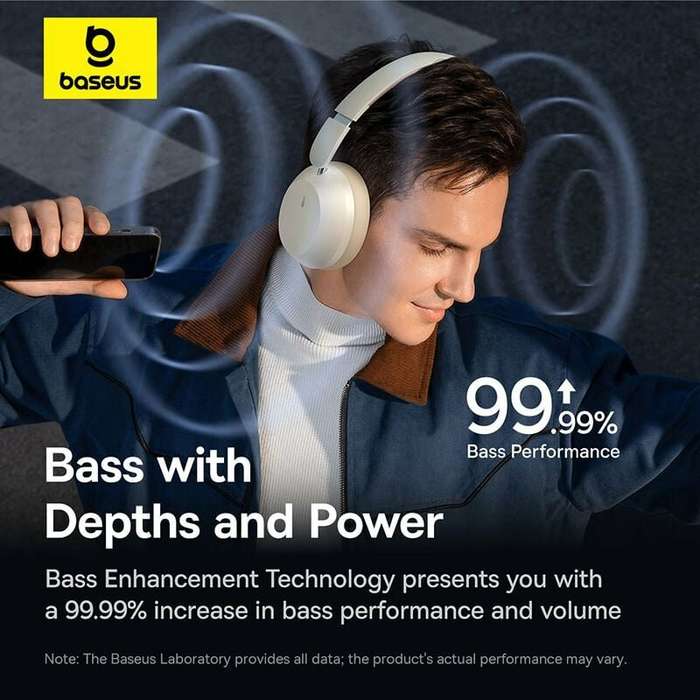 Grey - Baseus Bass 35 Max bluetooth Headset Wireless Headphone 40mm Units Deep Bass 65H Playback Sof