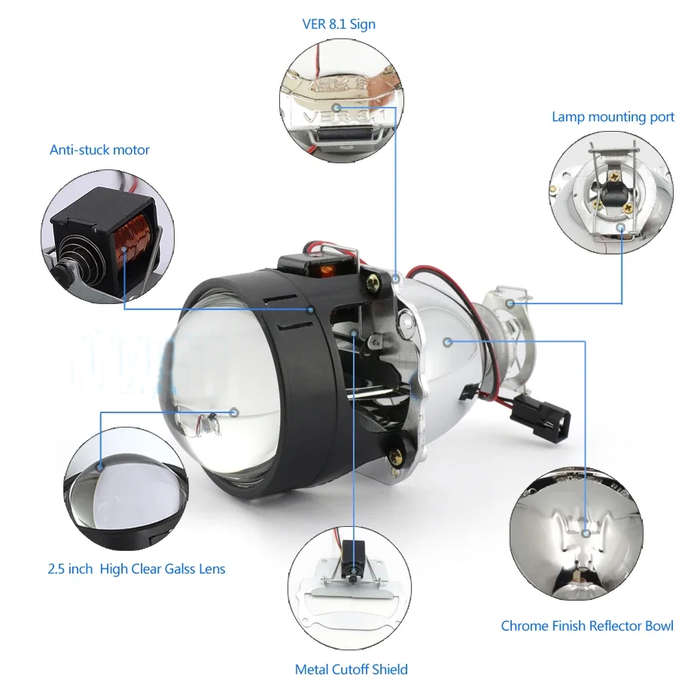 Red - 2.5'' VER 8.1 Bi-Xenon Projector Lens H1 Motorcycle Headlight for X5 BM Sport Motorcycle LED S