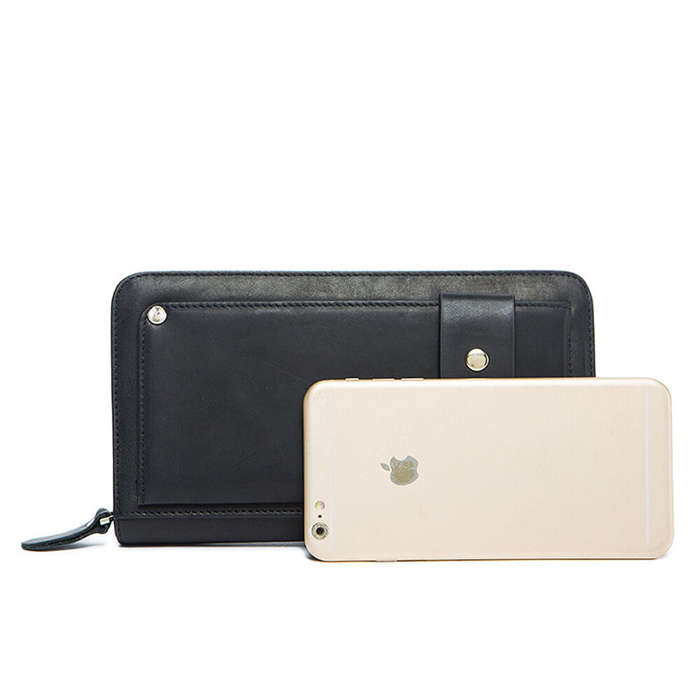 Black - Ekphero Men Genuine Leather Wallet Men Phone Clutch Retro Long Wallets Hand Money Purse Cow