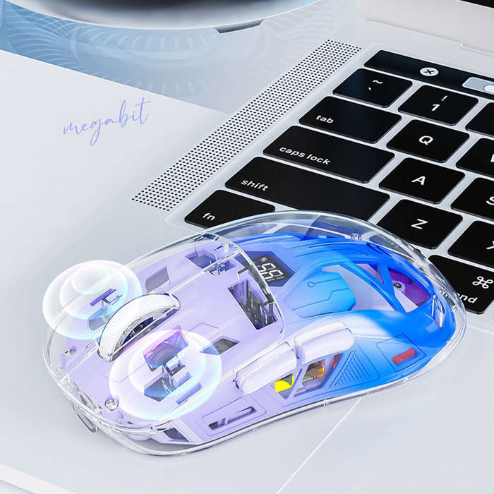 Purple - Free Wolf A2 Dual-mode Gaming Mouse with Digital Screen PixArt 3212 Sensor 4000DPI RGB Ligh
