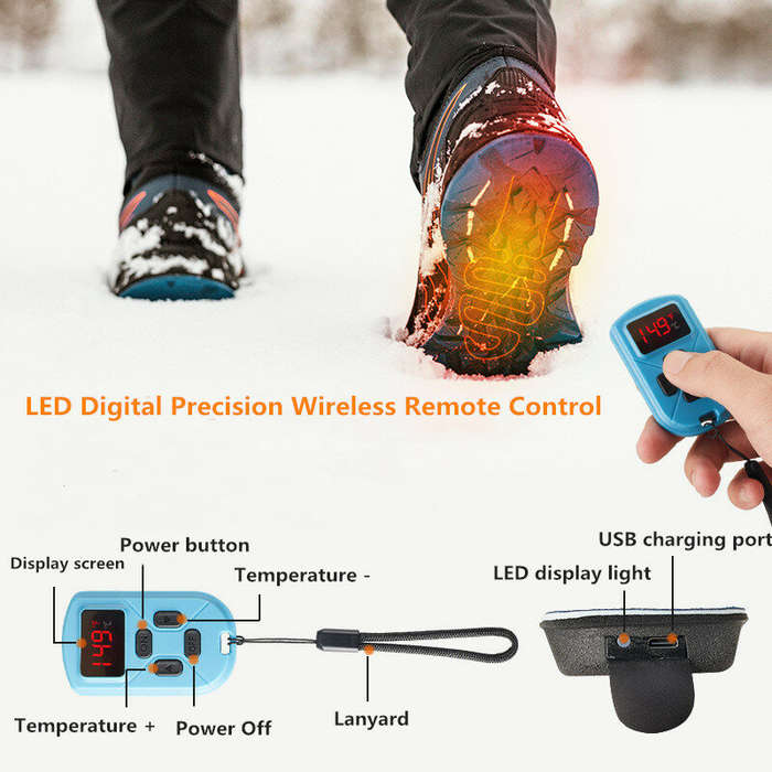 S - Heating Insoles 3 Modes Adjustable Temperature USB Rechargeable Insoles with Wireless Remote for