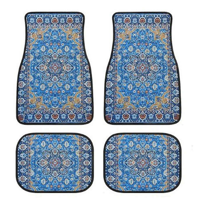 Red - 4 Pcs Car Floor Carpets Persian Style Set Front and Rear Carpets Pattern Printed Car Interior