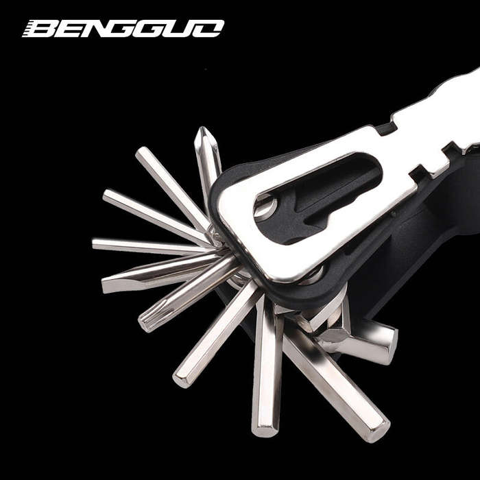 Black - BENGGUO 18 in 1 Bicycle Multitool Wrench Repair Tool Kit Alumium Alloy Screwdriver and Chain