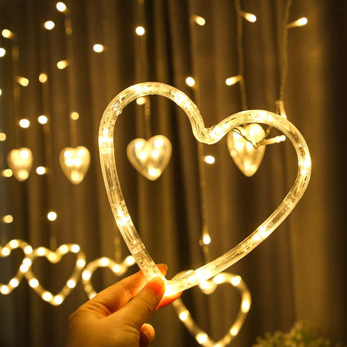 Warm White - LED Light String Love Curtain Light Confession Proposal Valentine's Day Wedding Party D