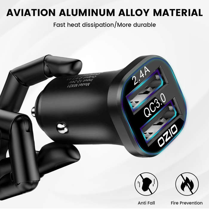 29W Car Charger 2.4A + QC3.0 Fast Charging Dual USB Port 5.8A Current For 12V 24V Car Truck