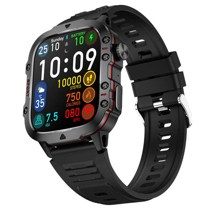 Black - QX11 1.96inch HD Screen bluetooth Call Heart Rate Blood Pressure SpO2 Monitor Breath Trainin