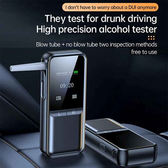 Black - Precision Digital Breath Alcohol Tester Professional Breathalyzer With LCD Display USB Recha