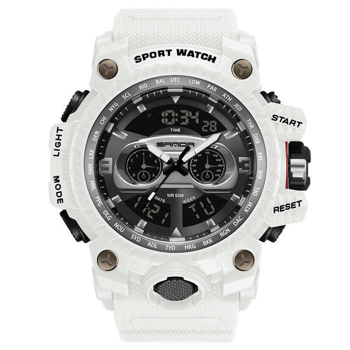 White - SANDA Men's Waterproof Luminous Sport Digital Watches Fashion Big Dial Quartz Watches Dual D