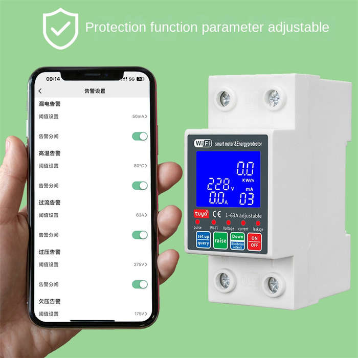 White - WiFi Smart Circuit Breaker 63A 230V 6kA Overcurrent Leakage Protection Bidirectional Meterin