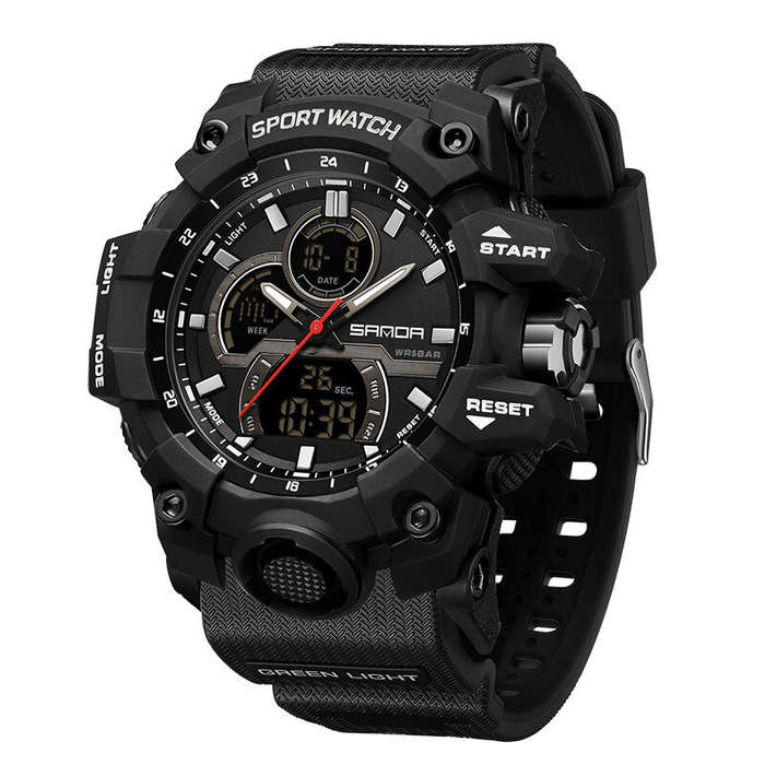 White - SANDA Men's Dual Display Waterproof Digital Watches Outdoor Sports Wristwatches Movement wit