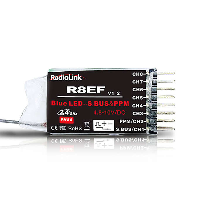 RadioLink R8EF 2.4GHz 8CH Long Distance PWM PPM SBUS RC Receiver for T8FB T8S RC Transmitter RC Airp