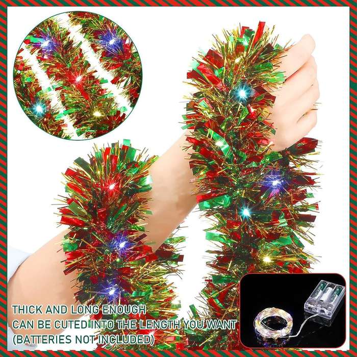 5m - 16.4ft/5m Christmas Decoration Holiday Garland Ruscus Grass Ribbon with Colorful Lights Christm