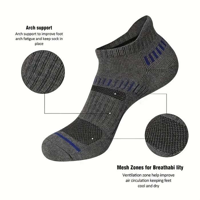 Black - 6 Pairs Men's Cotton Sports Ankle Socks Anti Odor Sweat Absorbent Breathable Outdoor Cycling