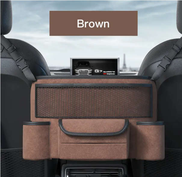 Grey - Car Interior Large Capacity Fluffy Faux Leather Storage Organizer Car Seat Back Storage Bag