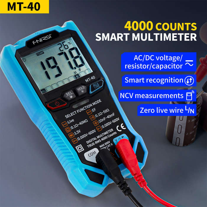 Blue - FNIRSI MT-40 Smart Digital Multimeter True RMS Auto Range 600V High Precision with Backlit LC
