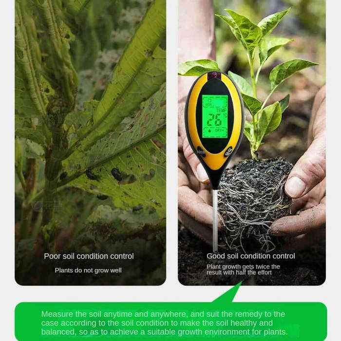 Green - 4 in 1 Professional Soil Tester Moisture PH Temperature Sunlight Intensity Meter Digital Dis