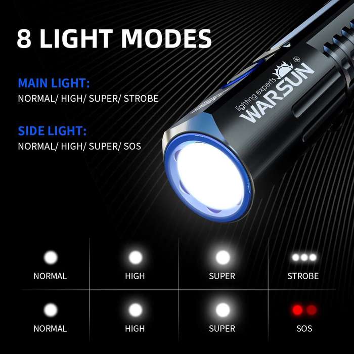 Black - WARSUN Rechargeable Flashlight 1900 Lumens 5500 Mah Super Bright Magnet Flash Light Powerful
