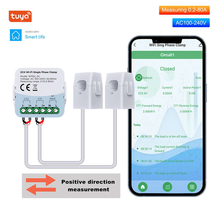 2 gang - Tuya WiFi Smart Energy Monitor WMDL-2C AC 100-240V 50/60Hz Real-Time Power Usage Tracker Hi