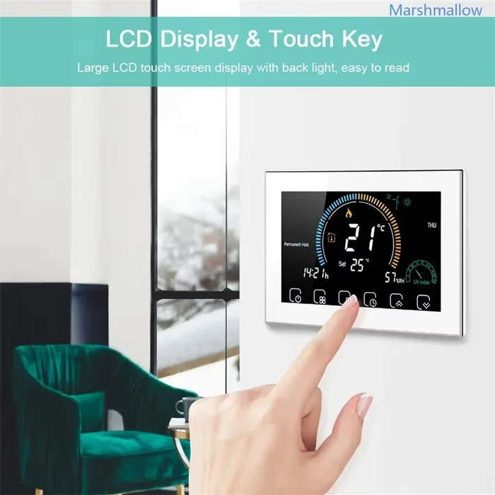 Silver - Tuya WiFi Smart Programmable Thermostat for Water Gas Boiler LCD Display Touch Panel APP Vo