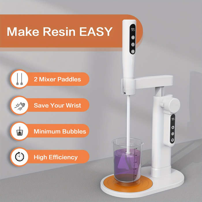 White - Rechargeable Epoxy Mixer USB Powered Anti-Bubble Design Hands Free Resin Blender Lithium Bat