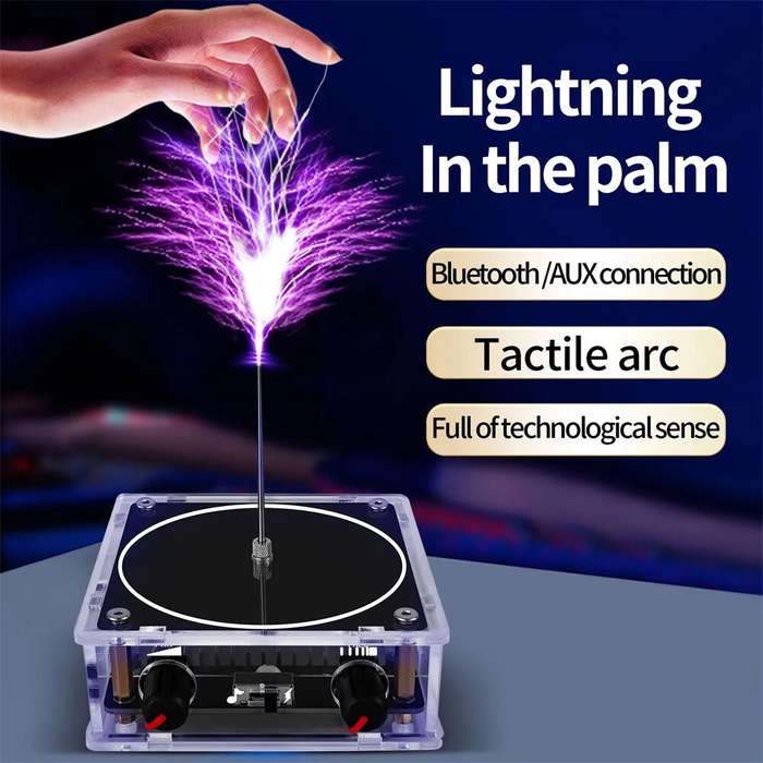 Gold US Plug - Music Tesla Coil Bluetooth/AUX Dual Mode Music Box 48V Input Transparent Acrylic Arti