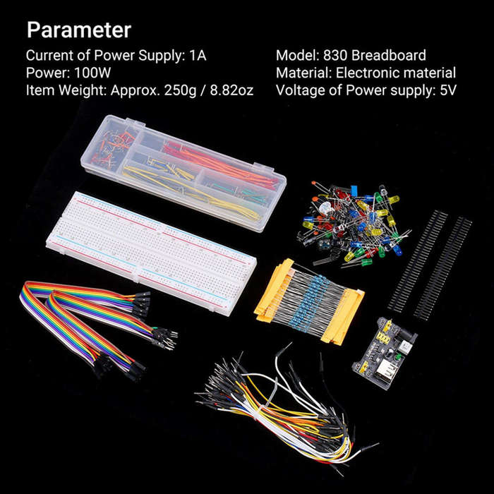 Full DIY Electronic Kit 830 Breadboard Jumper Wire Power Supply Capacitor LED Light ArduinoUNO Nano
