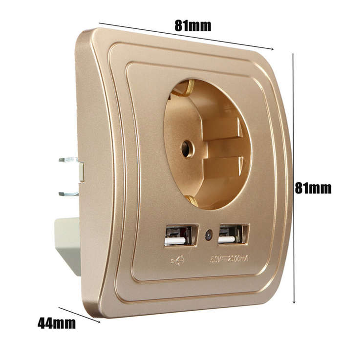 White - Excellway 1.5A Dual Usb Ports Wall Charger Power Adapter with Two-Pronged Outlet Socket Plug