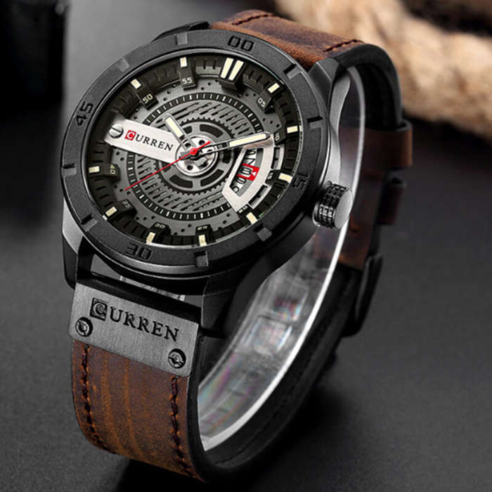 Black/Brown - CURREN Men Classic Sports Quartz Watch Large Dial Fashion Casual Watches Waterproof Wa