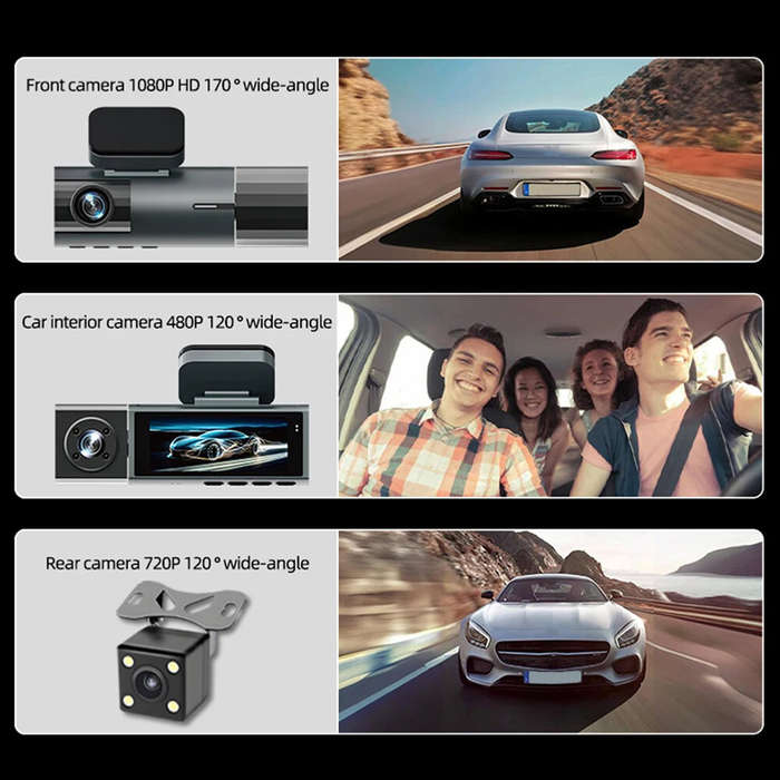 3 lens - 3 Lens 1080P WiFi WDR Dash Cam 3.16 Inch IPS Screen Front Interior Rear Car Driving Recorde