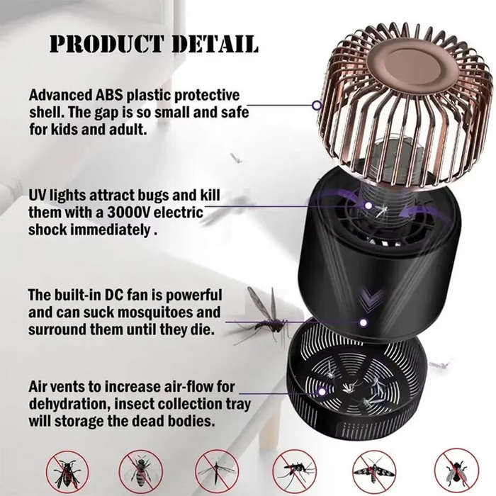 White - 360 Electric Shock Strong Suction Mosquito Killer USB Mosquito Killing Lamp for Home Dormito