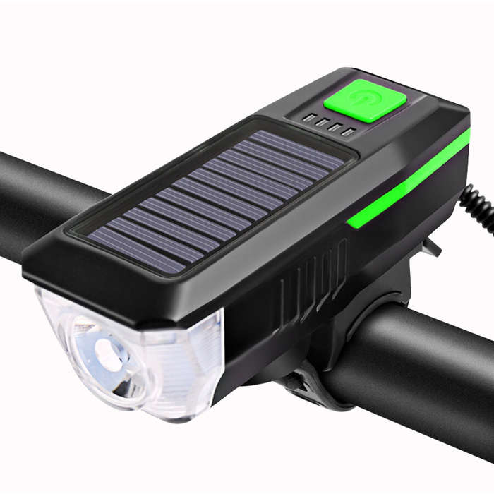 Blue - Bicycle Light Solar USB Rechargeable Bike Headlight Taillight Set MTB Bike Front Light Horn C