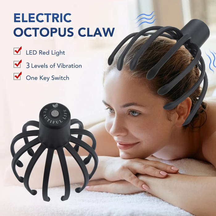 Black - Electric Octopus Claw Head Massager Scalp Scratcher Massage Machine Relief Head Stress Fatig