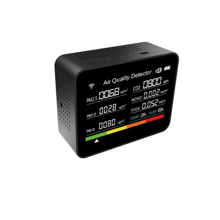 Black - 13-in-1 Tuya WIFI Intelligent Air Quality Monitor Indoor CO2 Detector with 2000mAh Battery R