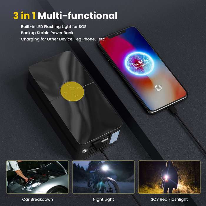 Black - 150psi Cordless Electric Air Pump 4000mAh Tire Inflator Portable Air Compressor LCD Digital