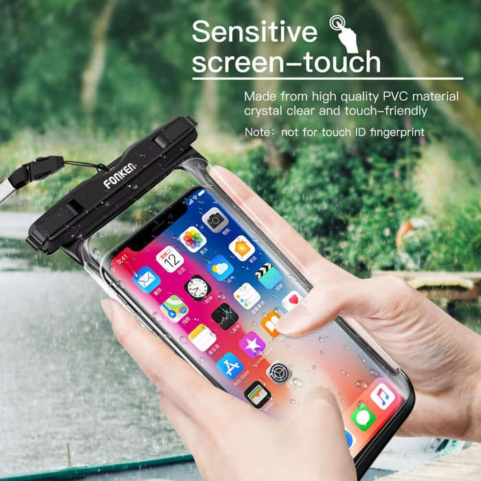 White - Fonken IPX8 Waterproof Phone Case with Lanyard Full Touch Screen Clear Dry Bag for Up to 6.5