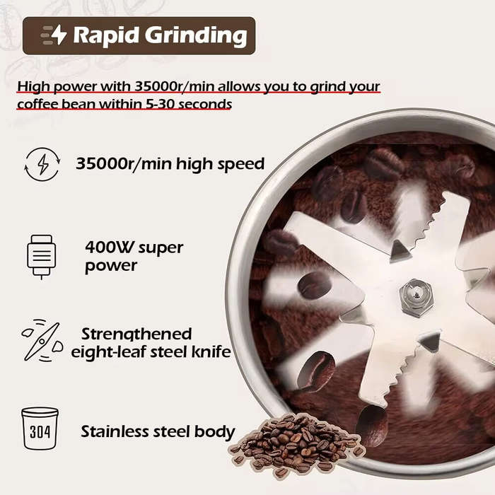 UK Plug - 400W Multifunctional Electric Coffee Grinder Adjustable Grinding Levels Stainless Steel fo