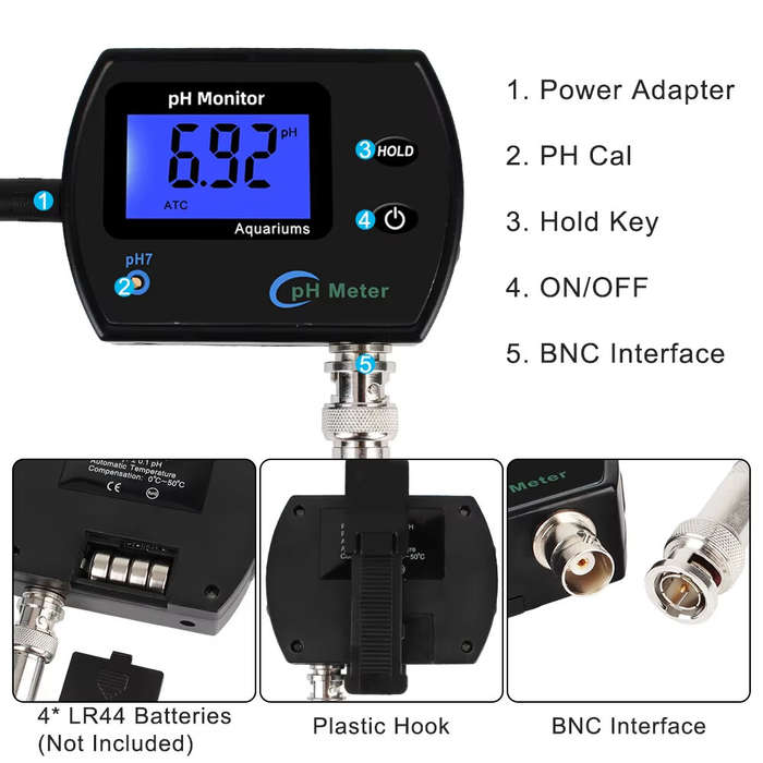 EU Plug - PH Meter Acidometer LCD Display Water Quality Monitor Test Gauge Multi-parameter For Aquar