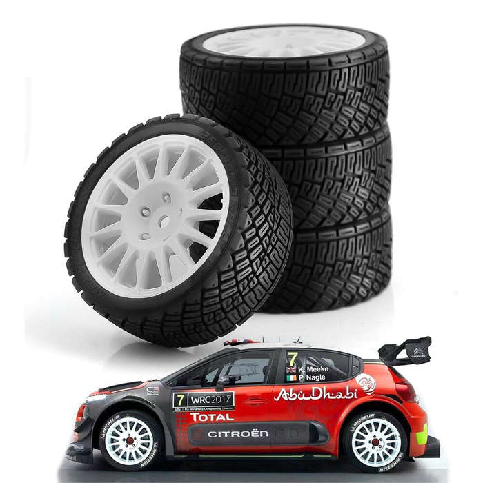 White - 4Pcs Racing Tires Wheels for 1:10 Kyosho Tamiya RC Cars Parts