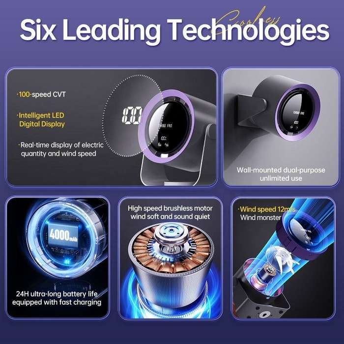 Grey - Digital Display High Speed Turbine Small Fan Desktop Small Electric Fan Type C Strong Wind Ci